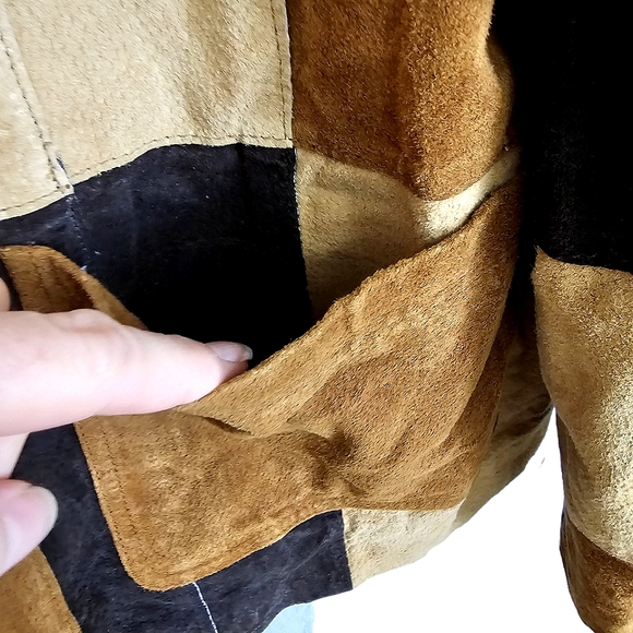 Studio C Retro Patchwork Leather Collared Longsleeve Button Front Jacket… - Picture 10 of 17